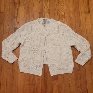 Cape Isle Knitters Cream Hand Knitted Cardigan Sweater M Coastal Grandma Cottage
